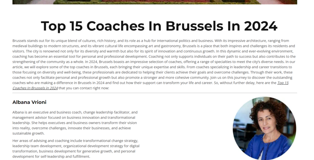 Albana Vrioni ranked among the top 15 executive and business coaches in Brussels for 2024